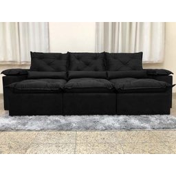Sofá 4 e 5 Lugares Retrátil e Reclinável Preto 2,90m Alpoim Estofados Athenas:preto - 7