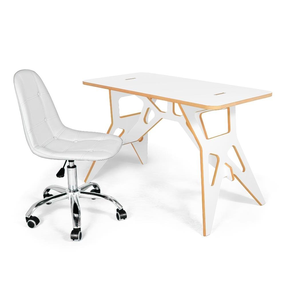 Conjunto Escrivaninha de Encaixe Paris com Cadeira Office Botonê - Branco - 1