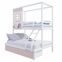 Ver imagem 2 de Beliche Casinha Reta Casal/ Solteiro 02 Gavetas Rosa Madeira Maciça Branco/ Rosa Housin