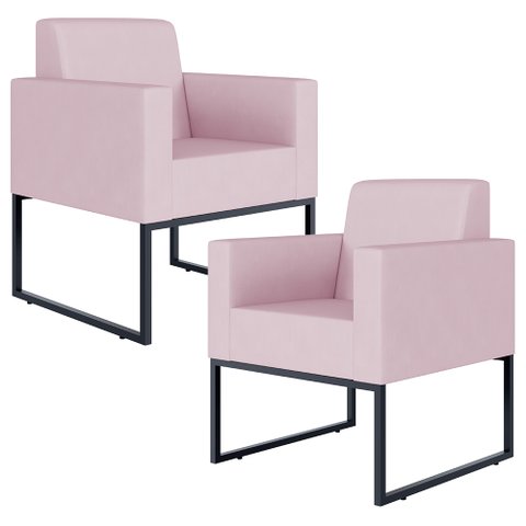 Kit 2 Poltronas Decorativas para Sala Recepção Base Fixa de Metal Helô L02 Suede Rosê - Lyam