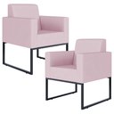 Ver imagem 1 de Kit 2 Poltronas Decorativas para Sala Recepção Base Fixa de Metal Helô L02 Suede Rosê - Lyam