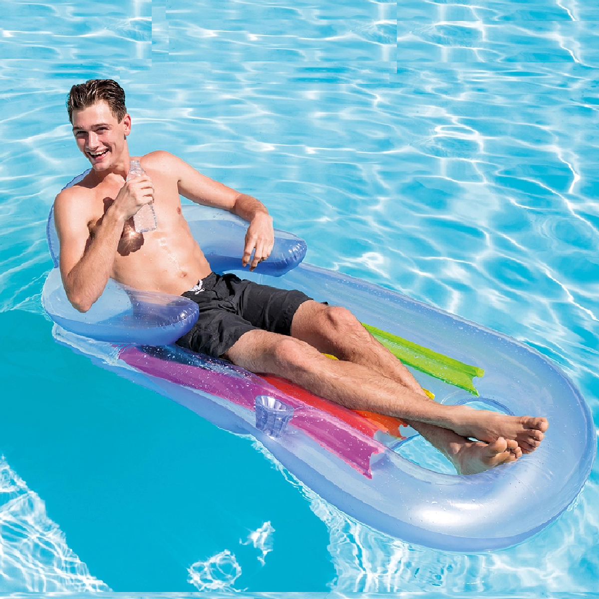 Colchão Bronzeador Inflável Intex 160x85cm até 100kg + Bomba Ar Manual Cor:azul - 8