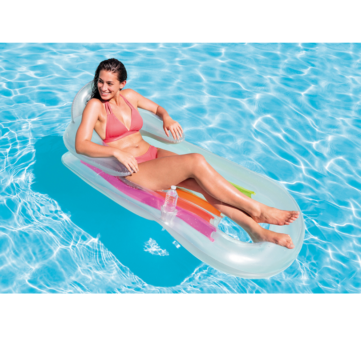 Colchão Bronzeador Inflável Intex 160x85cm até 100kg + Bomba Ar Manual Cor:azul - 5