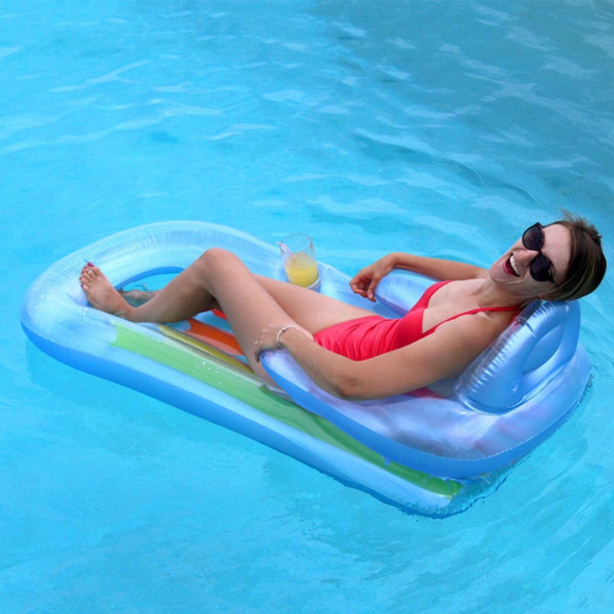 Colchão Bronzeador Inflável Intex 160x85cm até 100kg + Bomba Ar Manual Cor:azul - 3