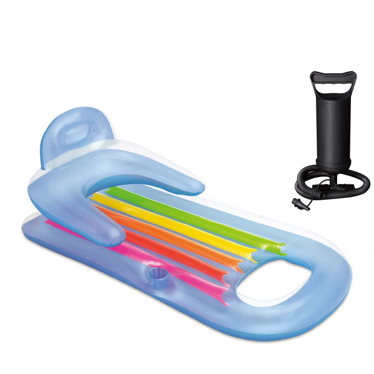 Colchão Bronzeador Inflável Intex 160x85cm até 100kg + Bomba Ar Manual Cor:azul - 1