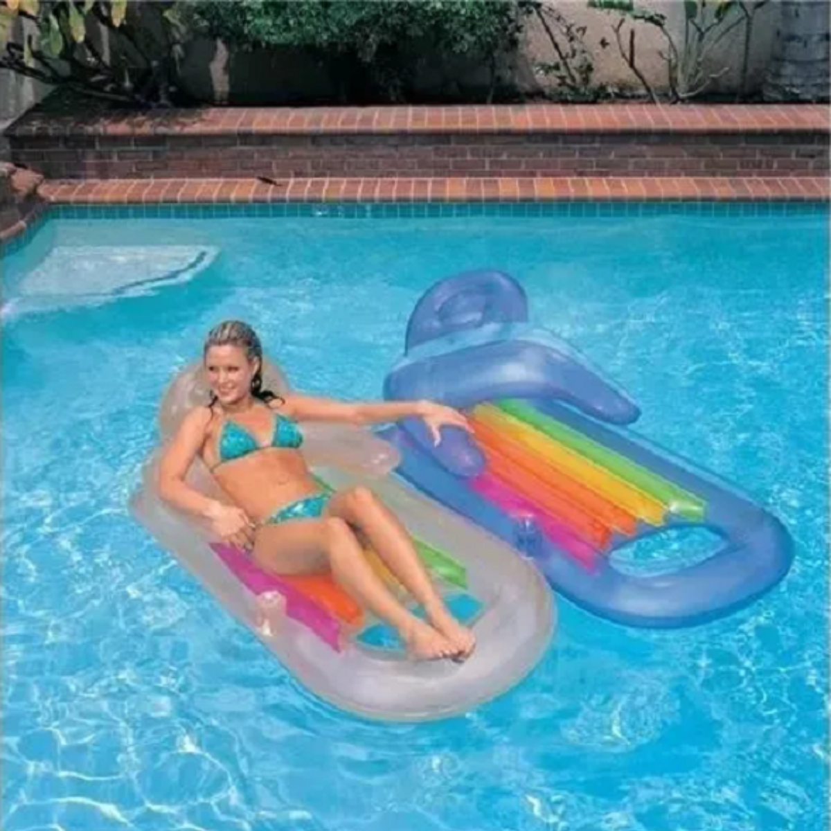 Colchão Bronzeador Inflável Intex 160x85cm até 100kg + Bomba Ar Manual Cor:azul - 2