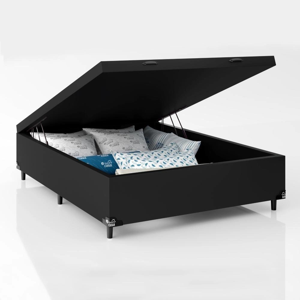 Cama Box Com Baú Casal Sintético Preto 138x188 - 2