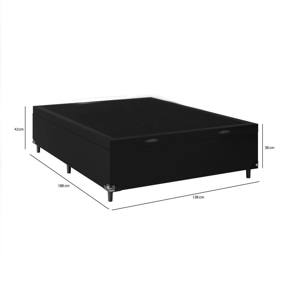 Cama Box Com Baú Casal Sintético Preto 138x188 - 3