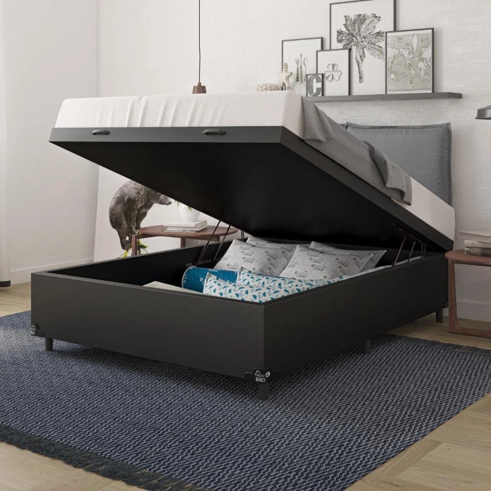 Cama Box Com Baú Casal Sintético Preto 138x188 - 6