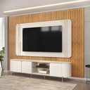 Ver imagem 1 de Painel Ripado Trento + Bancada e Painel Ariana para Tv até 75 Polegadas Off White Cedro Dj Móveis