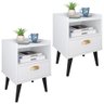 Jogo 2 Mesa de Cabeceira Compacta Mesinha Gaveta Nicho Canto Lateral Cama Quarto Casal - Branco - 1
