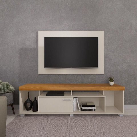 Rack com Painel para TV 65 Polegadas Tomaz 182cm MDP Cinamomo e Off White Madetec Móveis