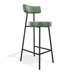 Banqueta Alta Cozinha Kobe Estofada com Encosto Couríssimo Verde - Desk Design