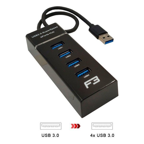 HUB USB 3.0 4 Portas Preto JC-HUB304 - F3