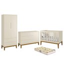 Ver imagem 1 de Dormitório Infantil Classic 2 Portas, Cômoda 1 Porta, Berço Areia Fosco com Pés Amadeirado e