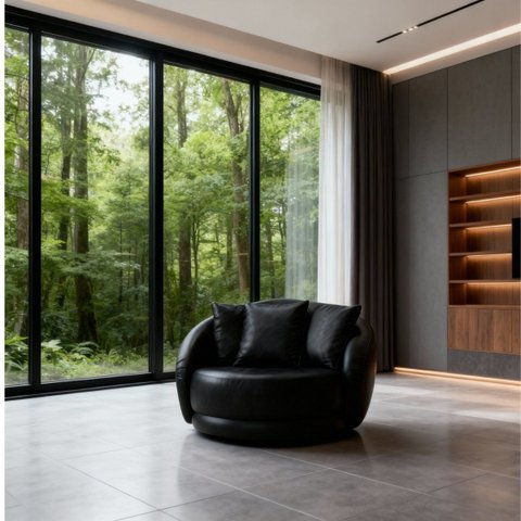 Poltrona Ibiza Orgânica em Courino Caramelo Giratória 122cm com Almofadas Premium Luxo