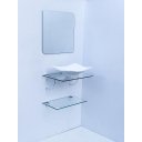 Ver imagem 1 de Kit Cuba Espelho e Prateleira de Vidro para Banheiro 53cm:branco
