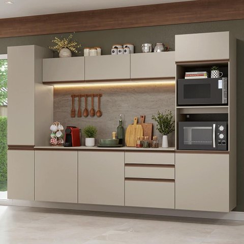 Armário de Cozinha Completa 280cm Suspensa Crema Nice Madesa 06