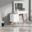 Ver imagem 2 de Penteadeira Camarim Ágata 4 Gavetas Espelho Luz Led Pés Madeira Maciça:branco