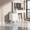 Ver imagem 4 de Penteadeira Camarim Ágata 4 Gavetas Espelho Luz Led Pés Madeira Maciça:branco