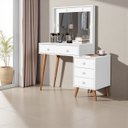 Ver imagem 1 de Penteadeira Camarim Ágata 4 Gavetas Espelho Luz Led Pés Madeira Maciça:branco