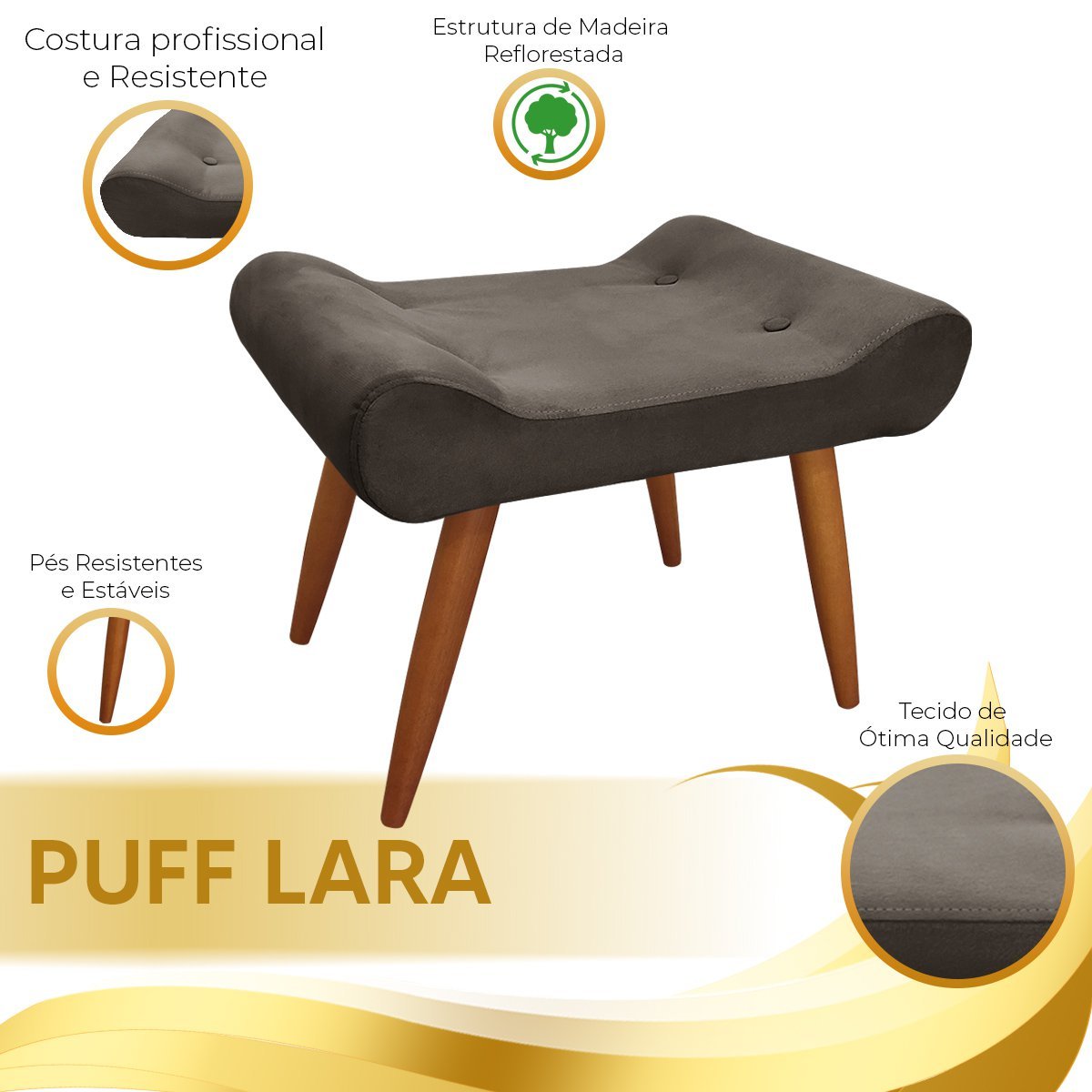 Puff Decorativo Lara Sued Marrom Castor - Star Confort - 6