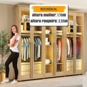 Ver imagem 5 de Guarda-Roupa Casal 6 Portas com Vidro Reflecta e LED 4 Gavetas Internas 3 Maleiros Royal Marrom/Cinamomo