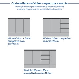 Cozinha Modulada 5 Peças 3 Aéreos 1 Balcão 1 Paneleiro Nara Cabecasa Madeiramadeira - 14