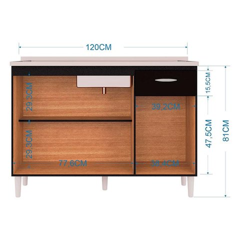 Balcão de Pia 120 cm Preto – Poquema