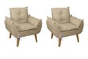 Ver imagem 3 de Kit 02 Poltrona/cadeira Decorativa e Puff Glamour Bege Linho com Pés Quadrado Bege Linho