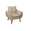 Ver imagem 2 de Kit 02 Poltrona/cadeira Decorativa e Puff Glamour Bege Linho com Pés Quadrado Bege Linho