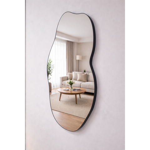 Espelho Orgânico Lyo 50x90 Moldura Couro Preto