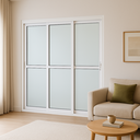 Ver imagem 1 de Porta Balcão de Alumínio Branco 3 Folhas Vidro 210x180 com Fechadura Linha 25