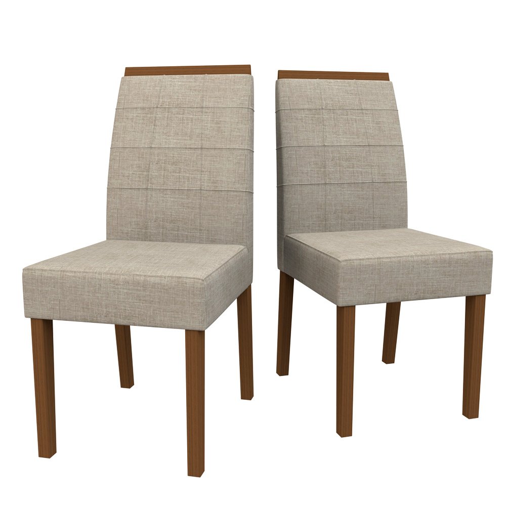 Conjunto Com 2 Cadeiras Para Sala de Jantar Isis Amendoa Suede Linho TL13 New Ceval 13034/312 - AMEN