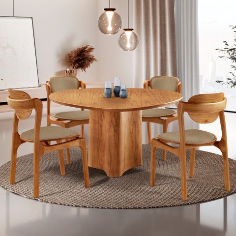 Sala de Jantar Mesa Selene 135cm Tampo Laminado Organico e 4 Cadeiras Solaris Soft
