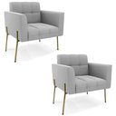 Ver imagem 1 de Poltrona para Sala Pé Metal Dourado Kit 2 Ana Suede Cinza - Ibiza