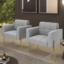 Ver imagem 2 de Poltrona para Sala Pé Metal Dourado Kit 2 Ana Suede Cinza - Ibiza