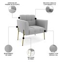 Ver imagem 3 de Poltrona para Sala Pé Metal Dourado Kit 2 Ana Suede Cinza - Ibiza