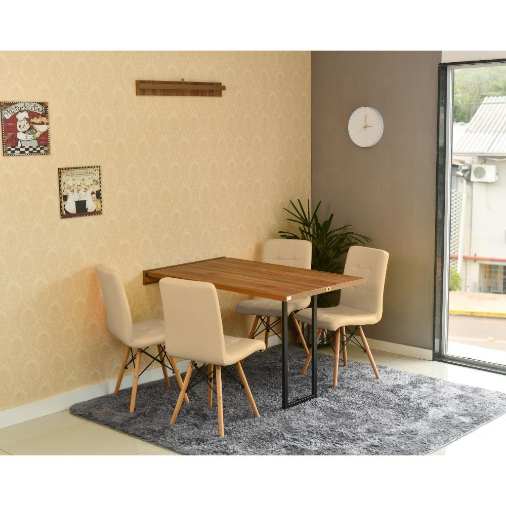 Conjunto de Mesa Dobrável Retrátil 120 x 75 Noronha + 4 Cadeiras Gomos - Nude - 1