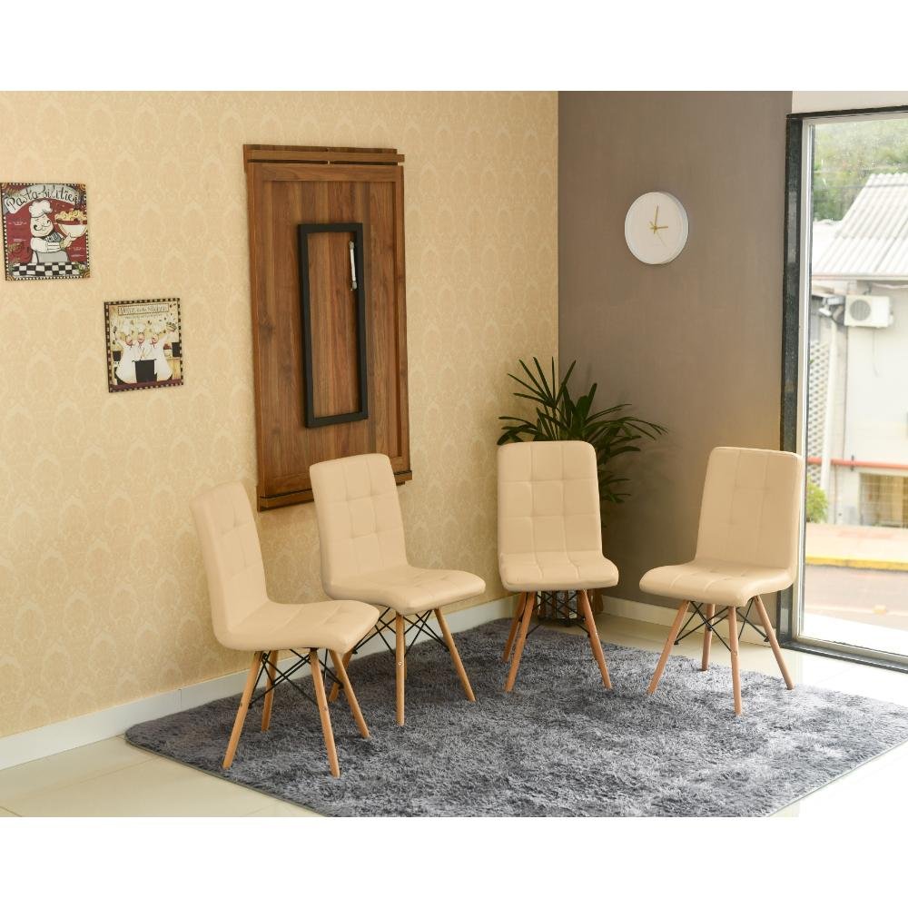 Conjunto de Mesa Dobrável Retrátil 120 x 75 Noronha + 4 Cadeiras Gomos - Nude - 3