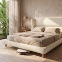 Ver imagem 5 de Cama Box Base Queen com Cabeceira Mochi 158x198 Estofada Orgânica Japonesa Linho Bege - Desk Design