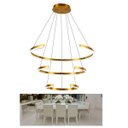 Ver imagem 2 de Lustre Pendente 3 Aneis Arco Perfil Luminaria Ajustavel 94W Dourado Sala de Estar Casa Sala de Janta