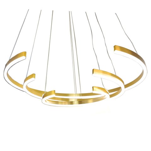 Lustre Pendente 3 Aneis Arco Perfil Luminaria Ajustavel 94W Dourado Sala de Estar Casa Sala de Janta