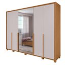 Ver imagem 1 de Guarda Roupa Casal Easy Space 6 Portas de Bater 6 Gavetas MDF com Espelho Amendoa Clean-Off White