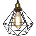 Ver imagem 3 de Lustre Pendente Aramado Triplo Diamante Dourado/preto Cabo Regulável Luminária Agp Ilumini Retro Dia