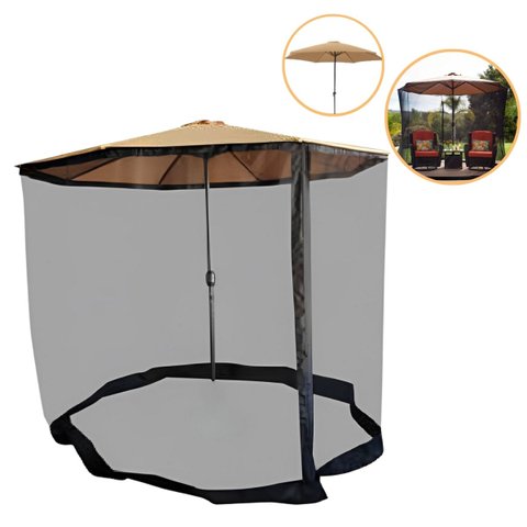 Ombrelone Base Central Redondo 3m com Tela Mosqueteiro Praia Jardim Bege Importway Iwobctm-300