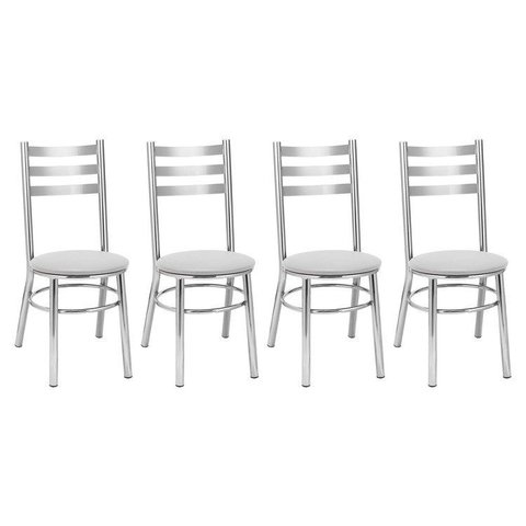 Conjunto 4 Cadeiras para Sala de Jantar Tradicional Cromado/Branco