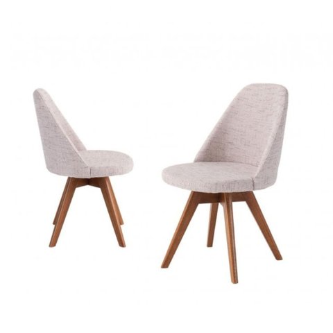 Kit 2 Cadeiras Raquel Giratória para Sala de Jantar-Linho Bege GAT MAGAZINE