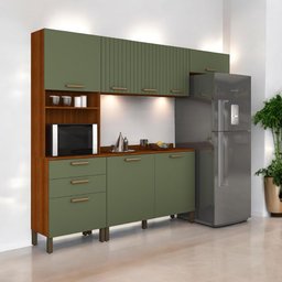 Cozinha Compacta Juliette com Torre Armário Áereo e Balcão 120 Cinamomo e Fendi - 1