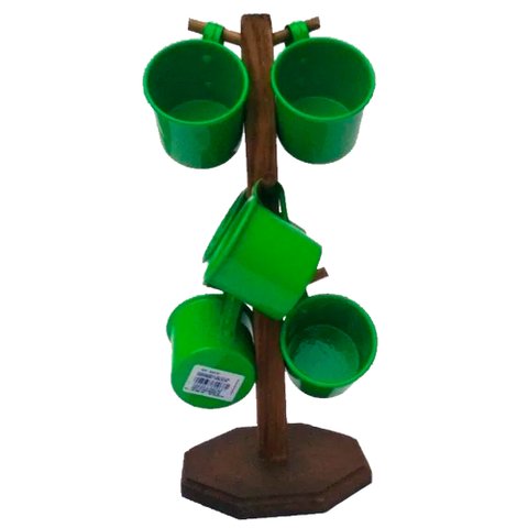 Suporte Rústico com 6 Canecas de Café em Alumínio Esmaltadas – Verde